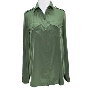 Rock & Republic Silky Army Green Button Up Blouse Size XS